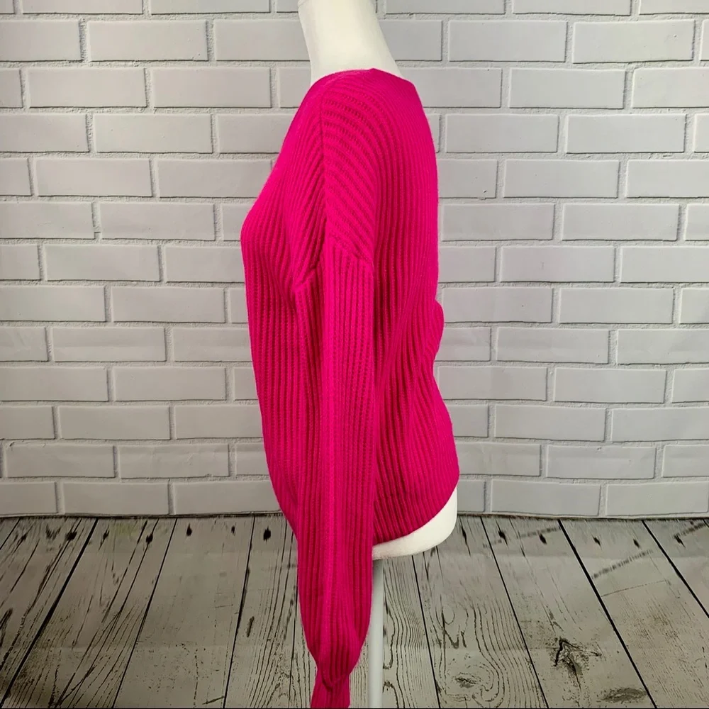🔥BAR III🔥BALLOON-SLEEVE CUTOUT KNIT SWEATER PINK BON BON MEDIUM NWT - Picture 4 of 5